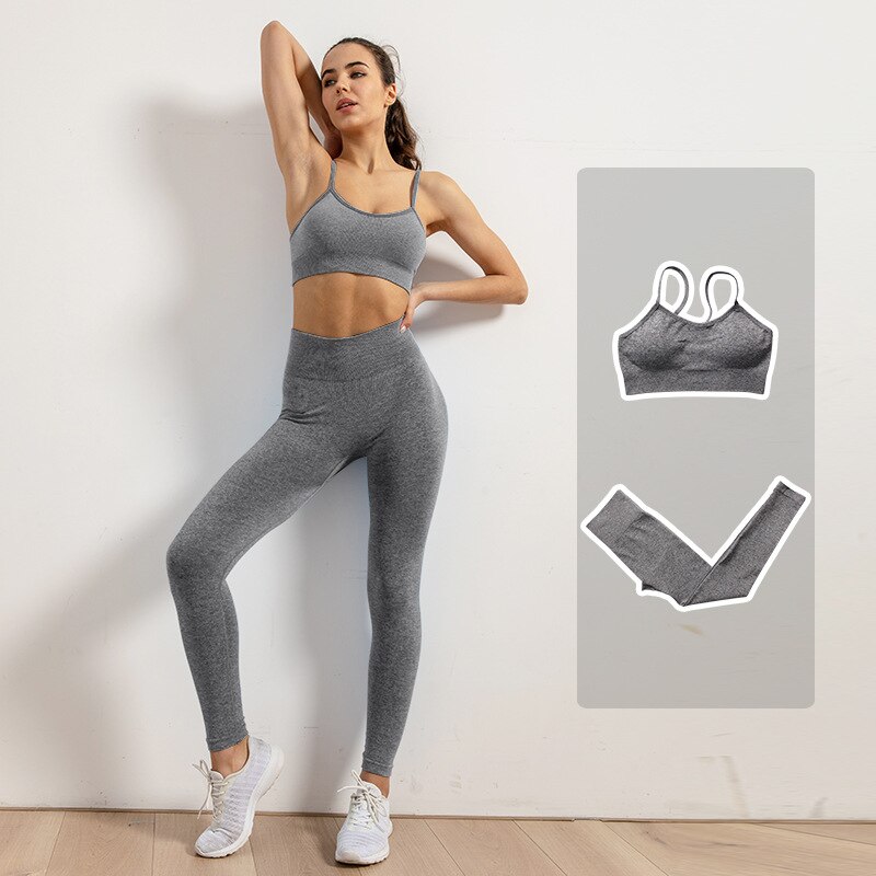 Leggings de Yoga sans couture pour femmes, ensemble de vêtements d'entraînement, de gymnastique, de Fitness, haut court, taille haute