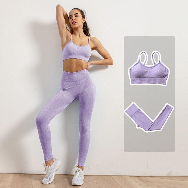 Leggings de Yoga sans couture pour femmes, ensemble de vêtements d'entraînement, de gymnastique, de Fitness, haut court, taille haute