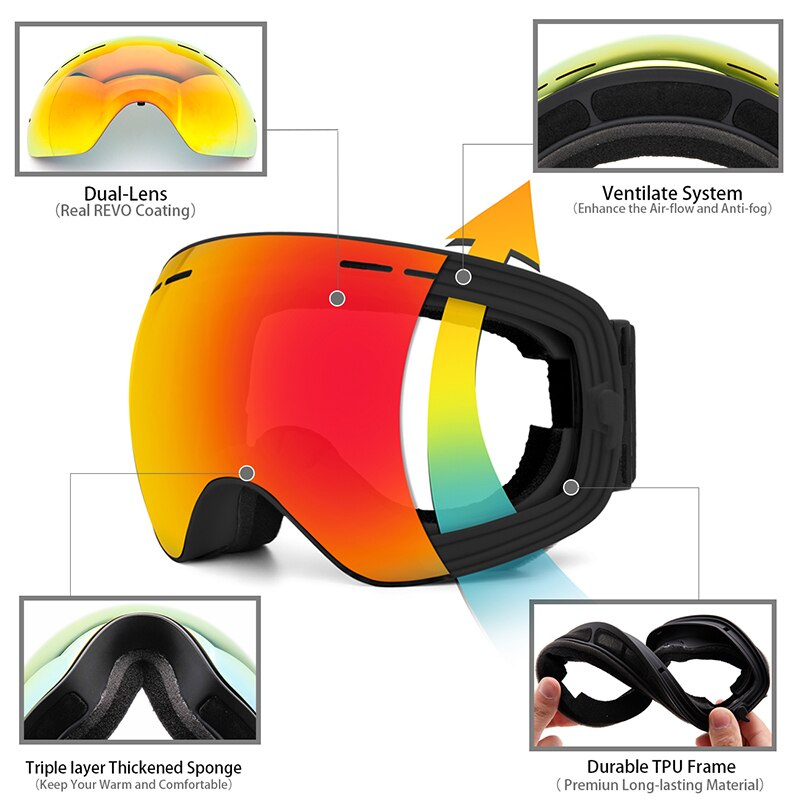 Lunettes de ski avec protection antibuée contre les UV pour homme