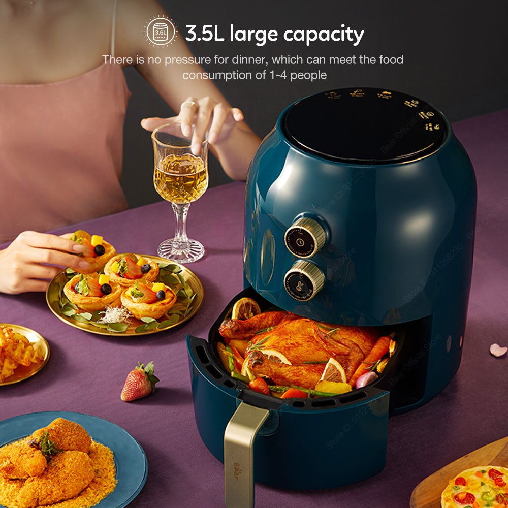 Bear – friteuse à Air sans huile électrique, 3,5 l, intelligente, pour la cuisson des frites, des pizzas et du poulet Bear – friteuse à Air sans huile électrique, 3,5 l, intelligente, pour la cuisson des frites, des pizzas et du poulet
