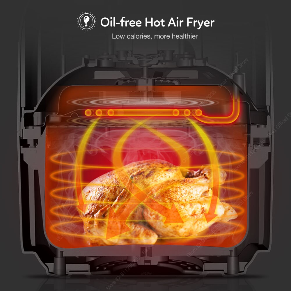 Bear – friteuse à Air sans huile électrique, 3,5 l, intelligente, pour la cuisson des frites, des pizzas et du poulet Bear – friteuse à Air sans huile électrique, 3,5 l, intelligente, pour la cuisson des frites, des pizzas et du poulet