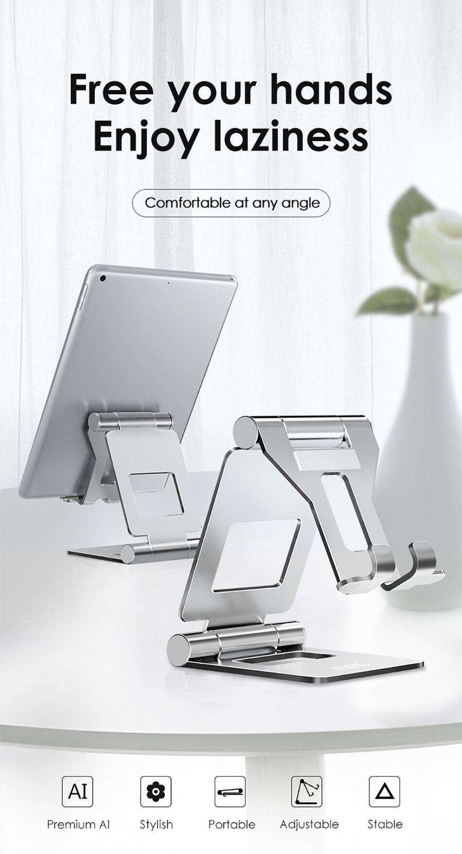 LICHEERS – support de tablette en alliage d'aluminium, pliable et réglable, pour iPad mini/iPad Air