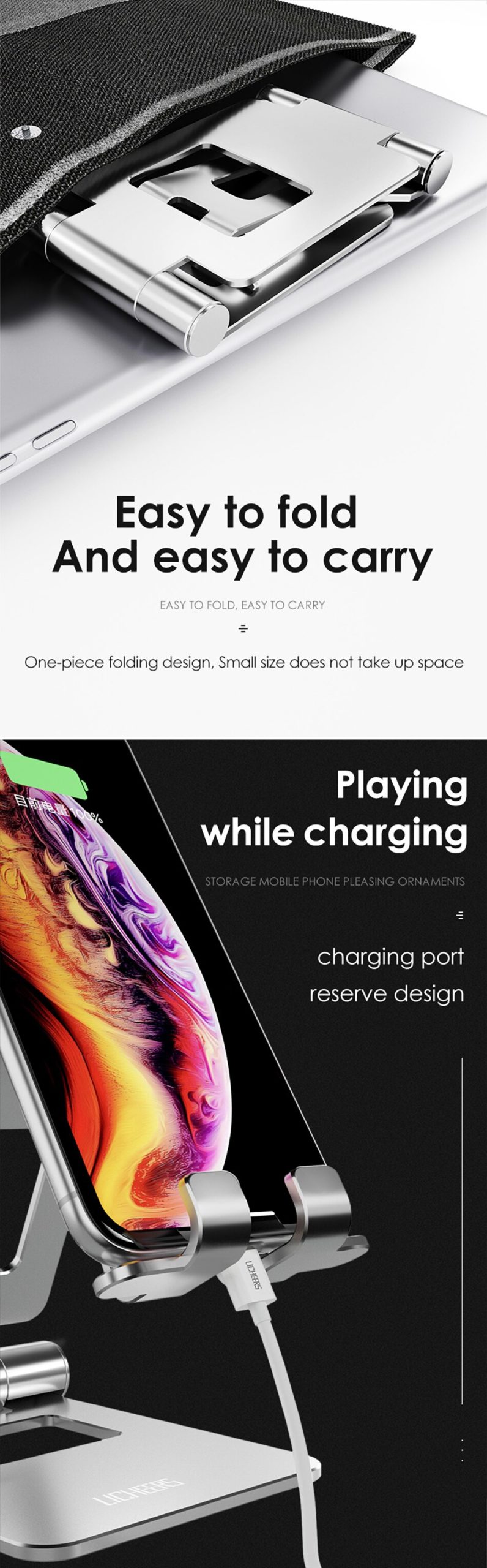 LICHEERS – support de tablette en alliage d'aluminium, pliable et réglable, pour iPad mini/iPad Air