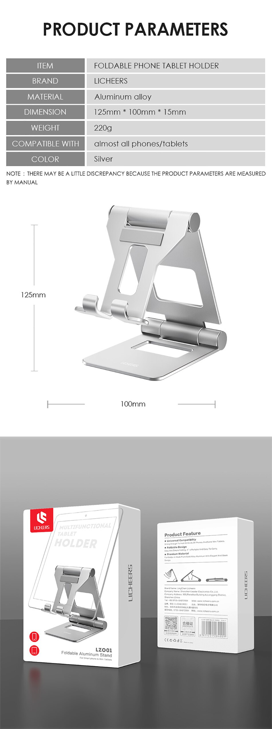 LICHEERS – support de tablette en alliage d'aluminium, pliable et réglable, pour iPad mini/iPad Air