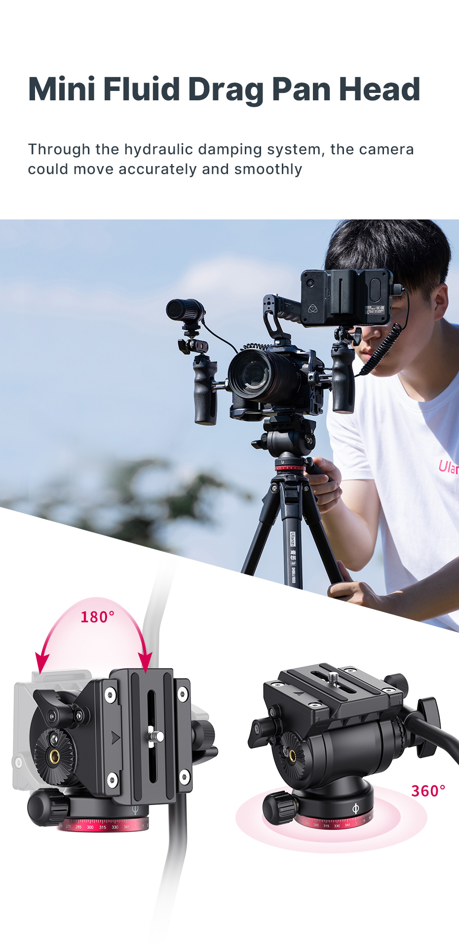 Ulanzi – trépied de voyage OMBRA 1.6M, Panorama 360 °, fluide, Drag Pan, charge maximale 6KG, plaque suisse Arca pour appareil photo DSLR