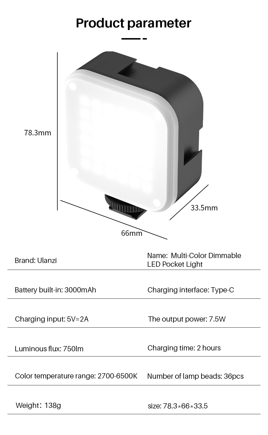 Viji VL81 LED lampe vidéo pour appareil photo 3200-5600K