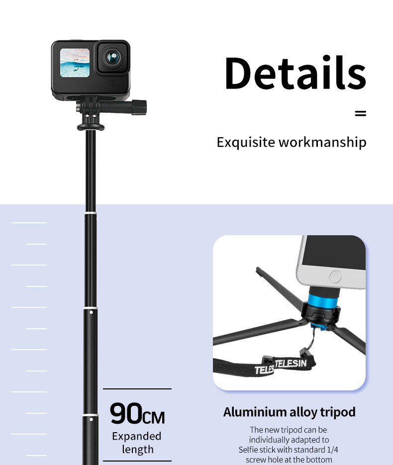 TELESIN – trépied monopode en alliage d'aluminium de 0.9M