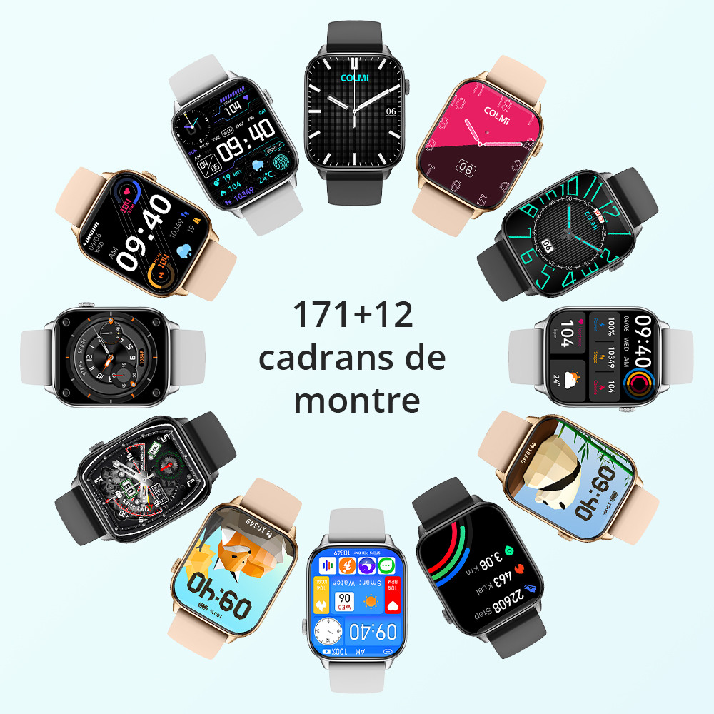 Montre connectée COLMI C60 pour hommes et femmes, écran 1.9 pouces, appels Bluetooth, moniteur de fréquence cardiaque et de sommeil, 19 modèles de Sport